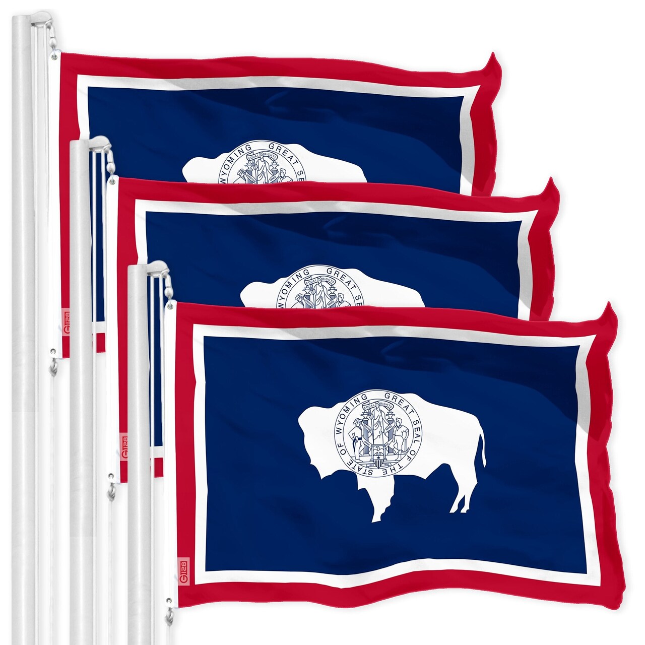 G128 3 Pack: Wyoming WY | 3x5 Ft | LiteWeave Pro Series Printed 150D Polyester | Indoor/Outdoor, Vibrant Colors, Brass Grommets, Thicker and More Durable Than 100D 75D Polyester
